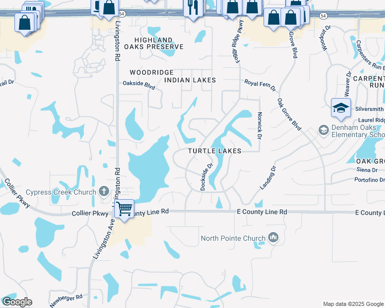 map of restaurants, bars, coffee shops, grocery stores, and more near 1255 Foggy Ridge Parkway in Lutz
