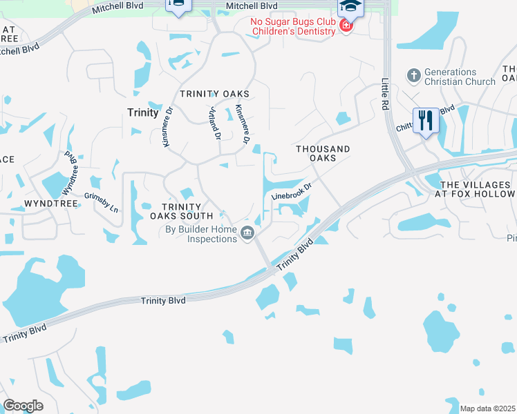 map of restaurants, bars, coffee shops, grocery stores, and more near 8434 Ashford Place in Trinity