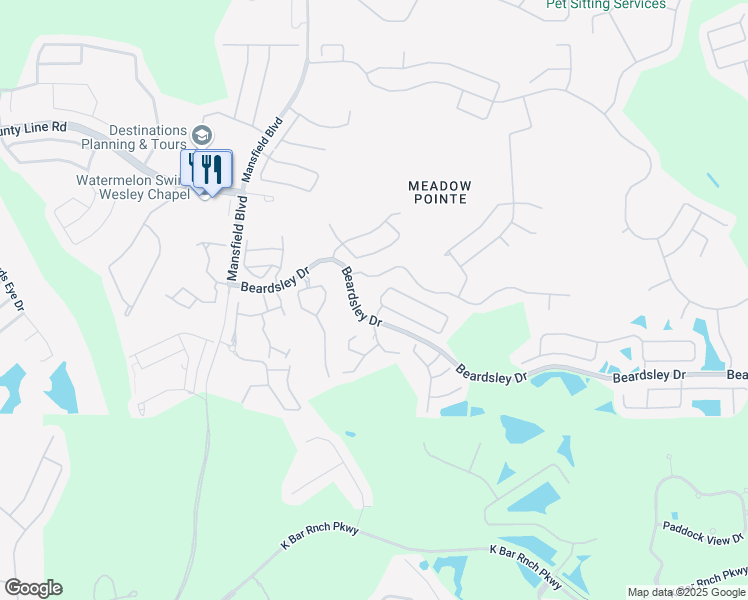 map of restaurants, bars, coffee shops, grocery stores, and more near 30441 Lanesborough Circle in Zephyrhills