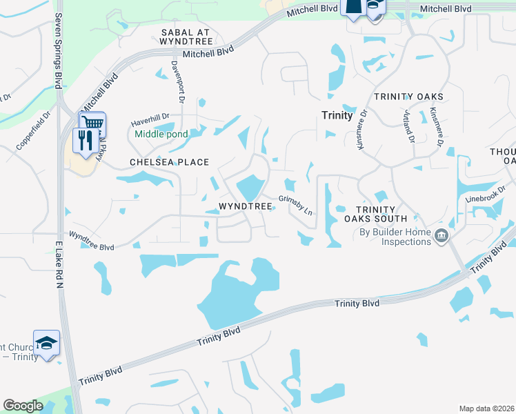 map of restaurants, bars, coffee shops, grocery stores, and more near 7746 Grimsby Lane in New Port Richey