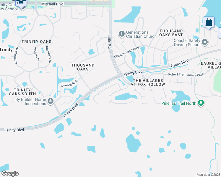 map of restaurants, bars, coffee shops, grocery stores, and more near 8946 Bel Meadow Way in Trinity