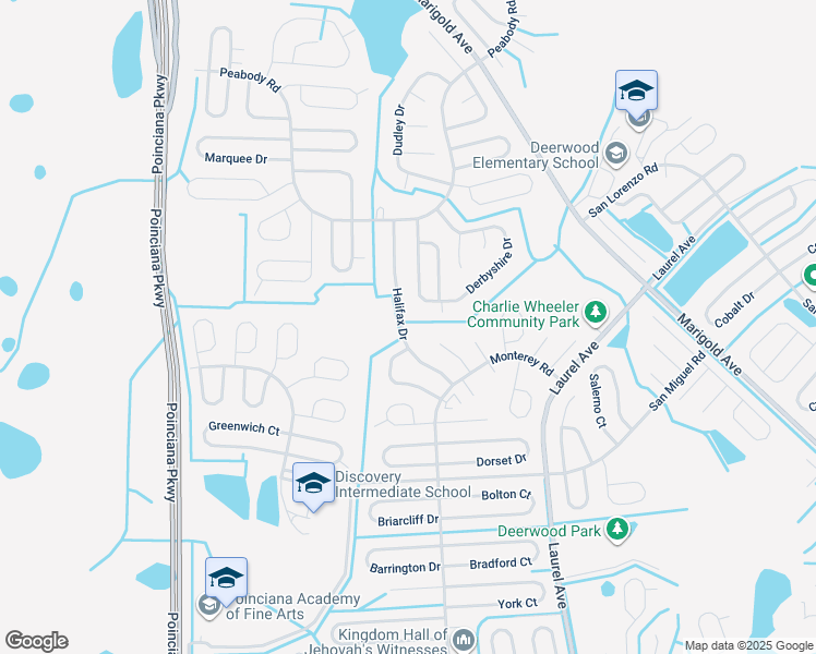 map of restaurants, bars, coffee shops, grocery stores, and more near 826 Halifax Drive in Kissimmee