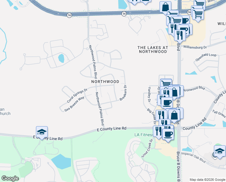 map of restaurants, bars, coffee shops, grocery stores, and more near 1315 Ocean Reef Road in Wesley Chapel