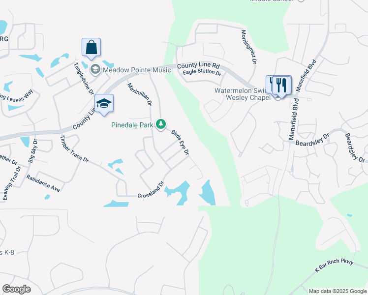 map of restaurants, bars, coffee shops, grocery stores, and more near 31534 Tansy Pass in Wesley Chapel