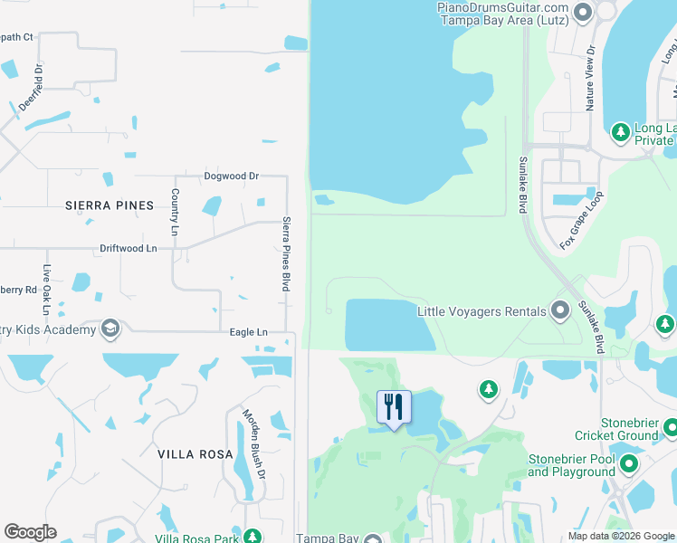 map of restaurants, bars, coffee shops, grocery stores, and more near 18209 Roseate Drive in Lutz