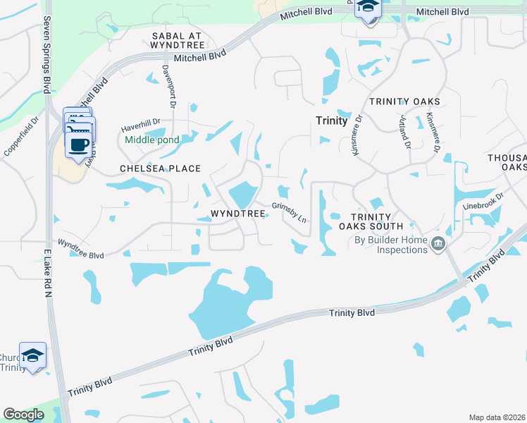 map of restaurants, bars, coffee shops, grocery stores, and more near 7746 Grimsby Lane in New Port Richey