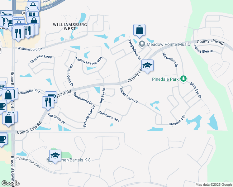 map of restaurants, bars, coffee shops, grocery stores, and more near 28826 Midnight Star Loop in Zephyrhills