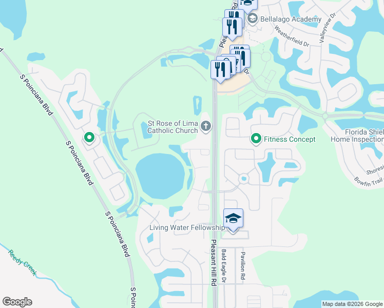 map of restaurants, bars, coffee shops, grocery stores, and more near 3907 Golden Finch Way in Kissimmee