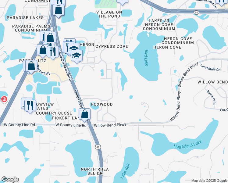 map of restaurants, bars, coffee shops, grocery stores, and more near 1241 Eastwood Dr in Lutz
