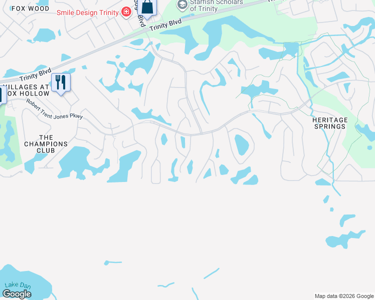 map of restaurants, bars, coffee shops, grocery stores, and more near 1227 Rambling Vine Court in Trinity