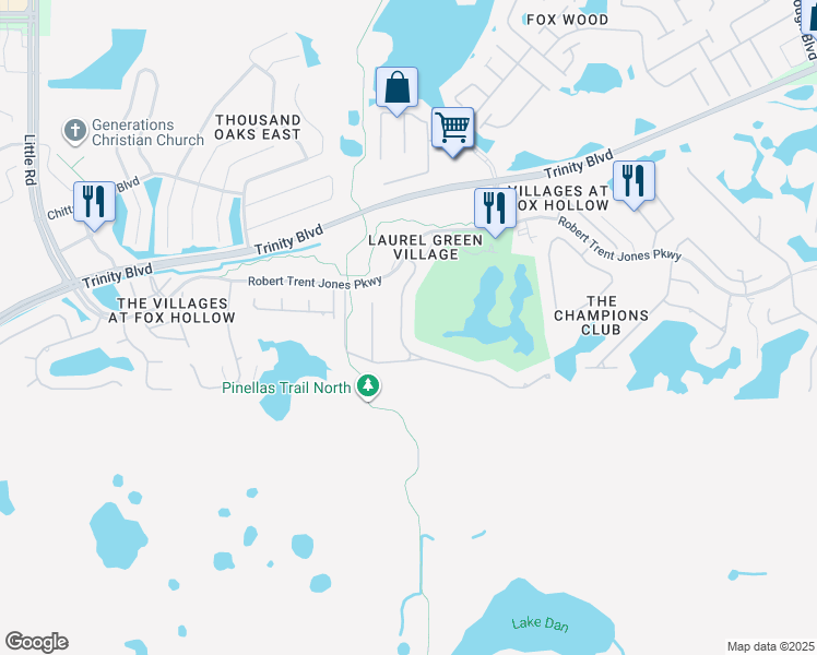 map of restaurants, bars, coffee shops, grocery stores, and more near 9809 Milano Dr in Trinity