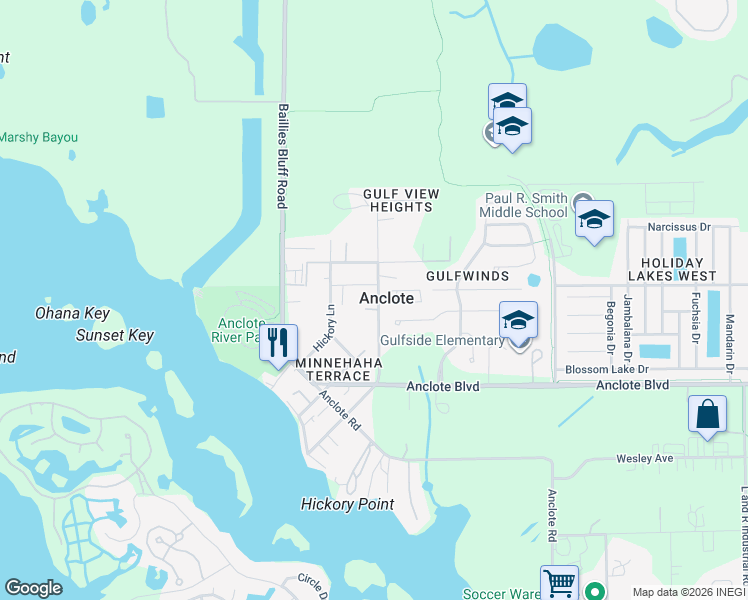 map of restaurants, bars, coffee shops, grocery stores, and more near in Anclote