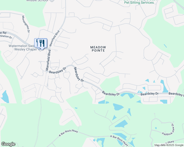 map of restaurants, bars, coffee shops, grocery stores, and more near 30543 Lanesborough Circle in Wesley Chapel