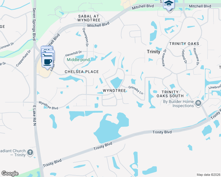 map of restaurants, bars, coffee shops, grocery stores, and more near 1138 Trafalgar Drive in New Port Richey
