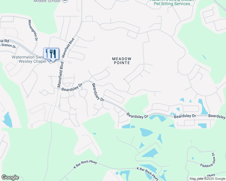 map of restaurants, bars, coffee shops, grocery stores, and more near 30543 Lanesborough Circle in Wesley Chapel