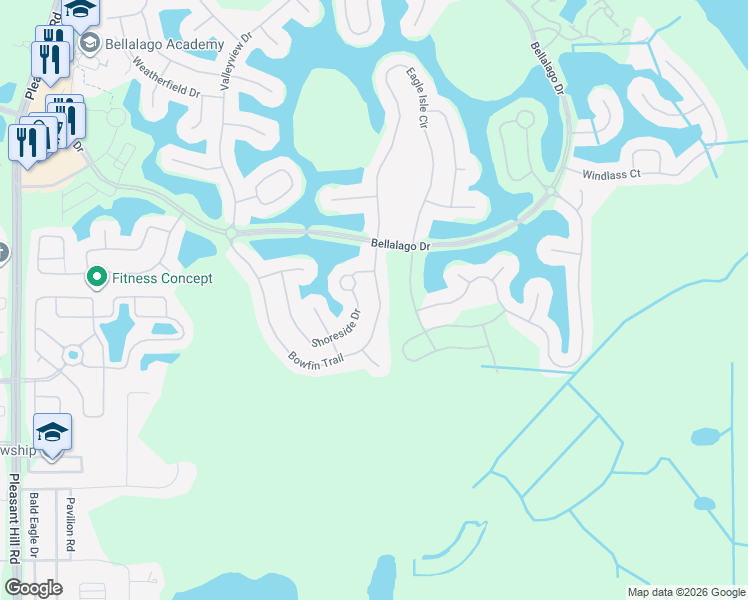 map of restaurants, bars, coffee shops, grocery stores, and more near 3898 Bowfin Trail in Kissimmee