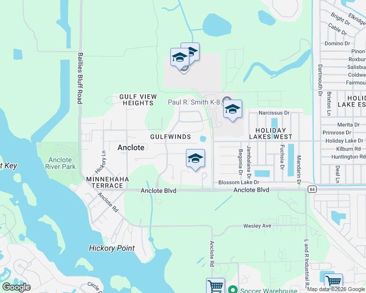 map of restaurants, bars, coffee shops, grocery stores, and more near 2227 Barracuda Court in Holiday