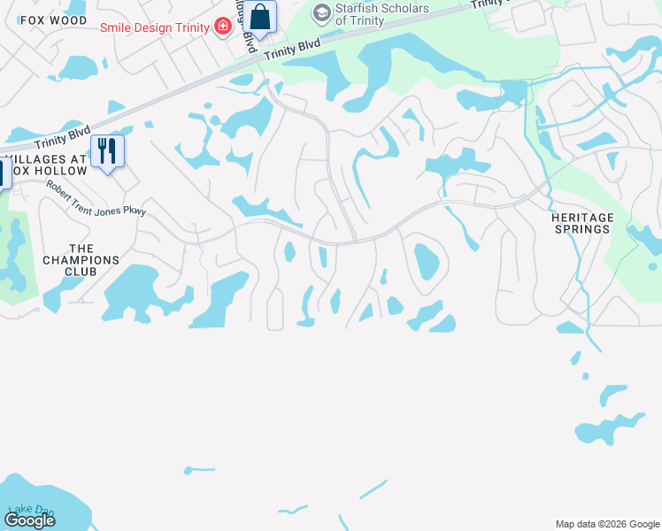 map of restaurants, bars, coffee shops, grocery stores, and more near 1227 Rambling Vine Court in Trinity