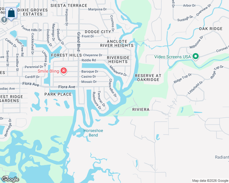 map of restaurants, bars, coffee shops, grocery stores, and more near 1166 Chancellor Drive in Holiday