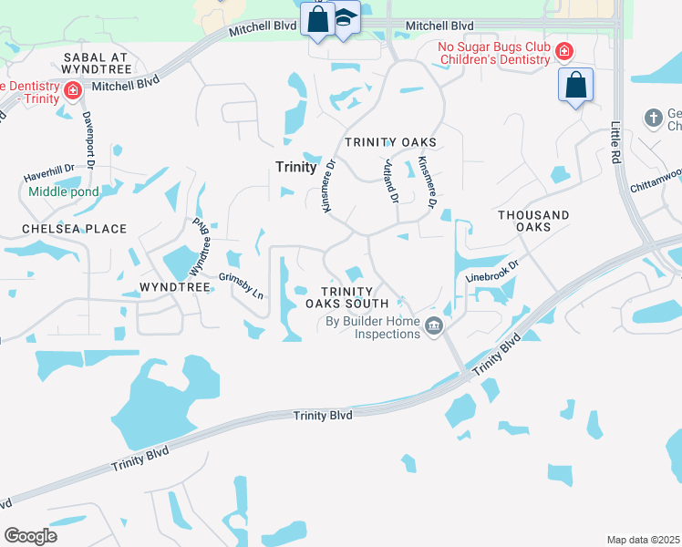 map of restaurants, bars, coffee shops, grocery stores, and more near 1151 Maravista Drive in Trinity