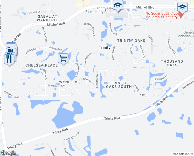 map of restaurants, bars, coffee shops, grocery stores, and more near 1151 Mazarion Place in New Port Richey