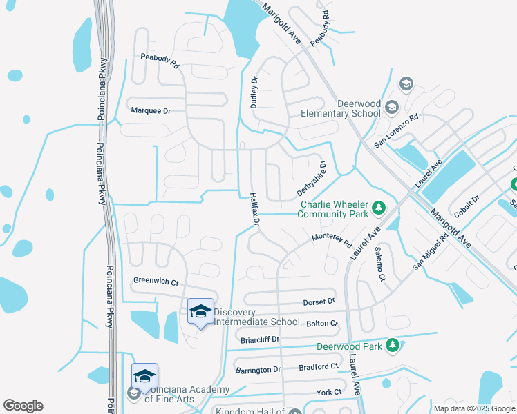 map of restaurants, bars, coffee shops, grocery stores, and more near 904 Halifax Drive in Kissimmee