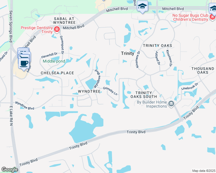 map of restaurants, bars, coffee shops, grocery stores, and more near 7827 Grimsby Lane in New Port Richey