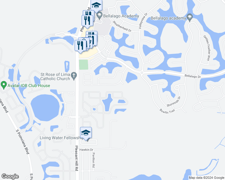 map of restaurants, bars, coffee shops, grocery stores, and more near 2901 Orange Haven Way in Kissimmee