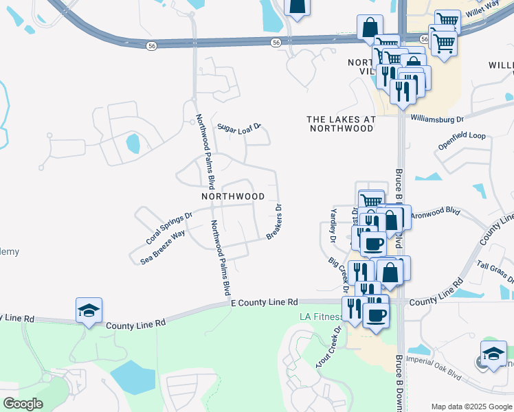 map of restaurants, bars, coffee shops, grocery stores, and more near 1336 Ocean Reef Road in Wesley Chapel