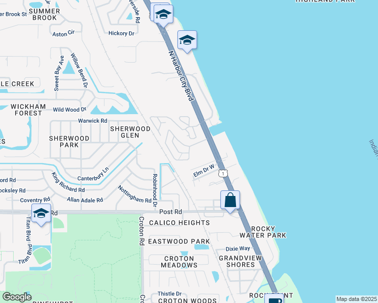 map of restaurants, bars, coffee shops, grocery stores, and more near 2131 Mobiland Drive in Melbourne