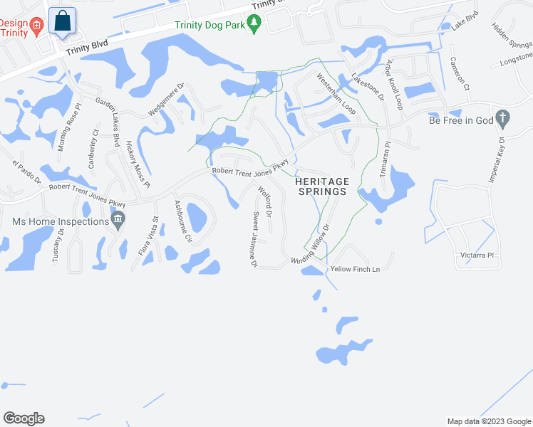 map of restaurants, bars, coffee shops, grocery stores, and more near 1217 Wolford Drive in Trinity