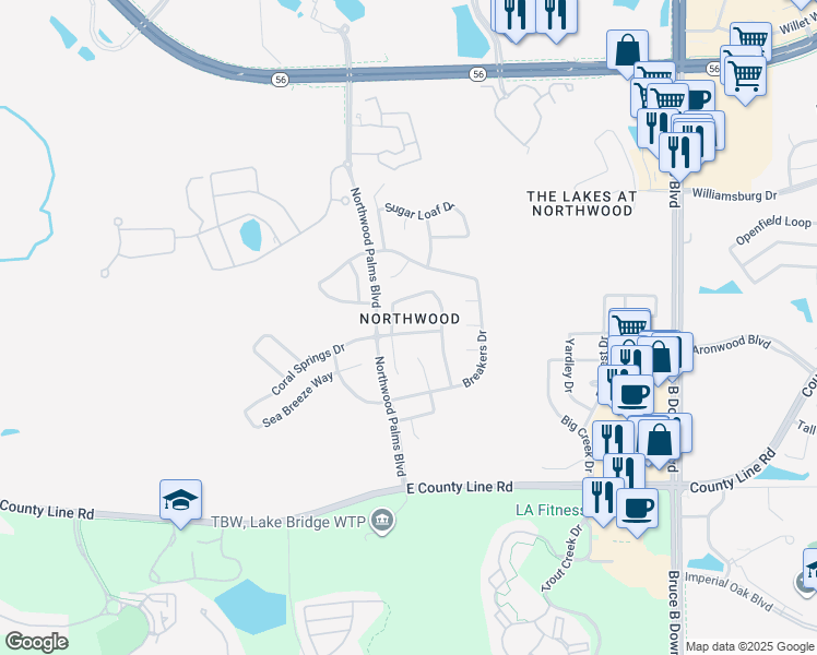 map of restaurants, bars, coffee shops, grocery stores, and more near 27331 Coral Springs Drive in Wesley Chapel