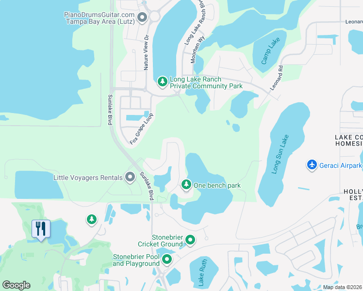 map of restaurants, bars, coffee shops, grocery stores, and more near 19539 Roseate Drive in Lutz