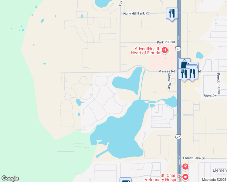 map of restaurants, bars, coffee shops, grocery stores, and more near 200 Eagleview Loop in Davenport