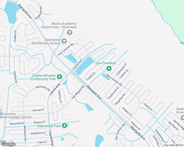 map of restaurants, bars, coffee shops, grocery stores, and more near 224 Cobalt Drive in Kissimmee