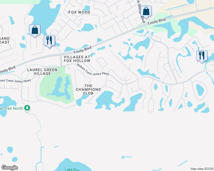 map of restaurants, bars, coffee shops, grocery stores, and more near 10522 Baracoa Court in Trinity