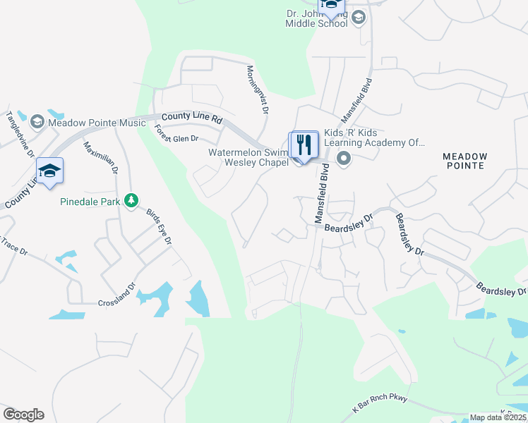 map of restaurants, bars, coffee shops, grocery stores, and more near 1200 Highwood Place in Wesley Chapel