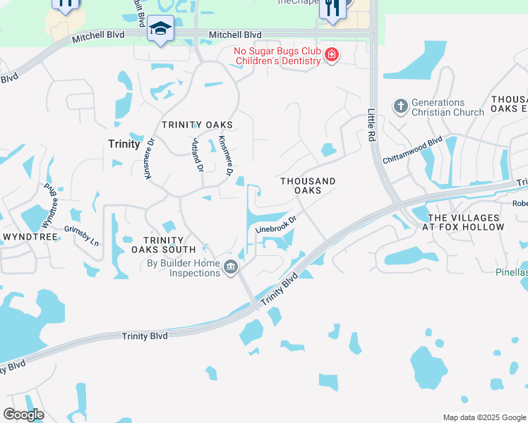 map of restaurants, bars, coffee shops, grocery stores, and more near 8544 Fenholloway Court in Trinity