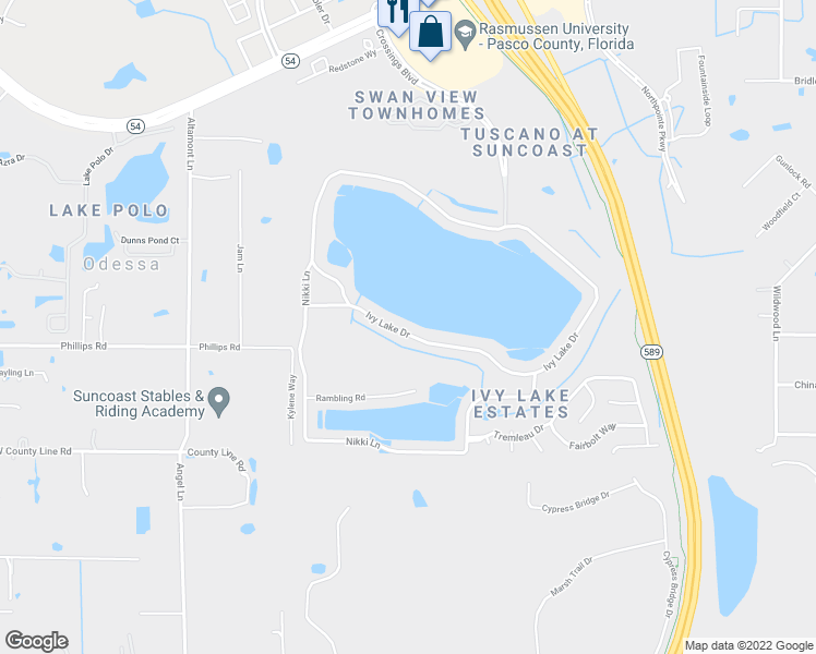 map of restaurants, bars, coffee shops, grocery stores, and more near 16419 Ivy Lake Drive in Odessa
