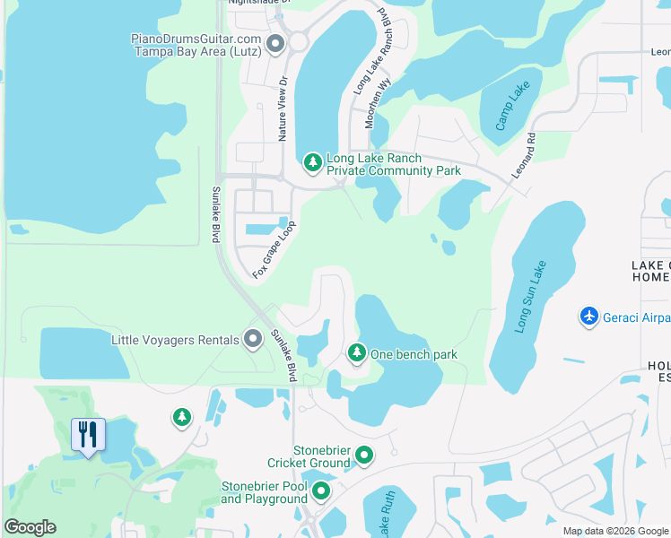 map of restaurants, bars, coffee shops, grocery stores, and more near 19507 Roseate Drive in Lutz