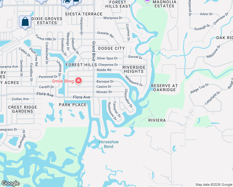 map of restaurants, bars, coffee shops, grocery stores, and more near 5648 Mosaic Drive in Holiday