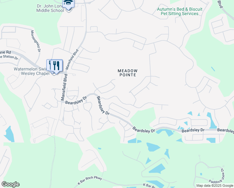 map of restaurants, bars, coffee shops, grocery stores, and more near 30521 Iverson Drive in Wesley Chapel