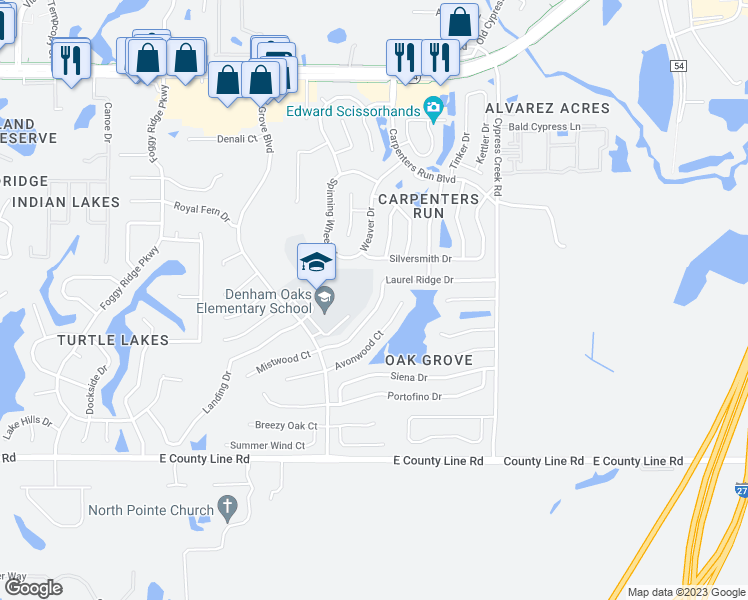 map of restaurants, bars, coffee shops, grocery stores, and more near 24641 Laurel Ridge Drive in Lutz