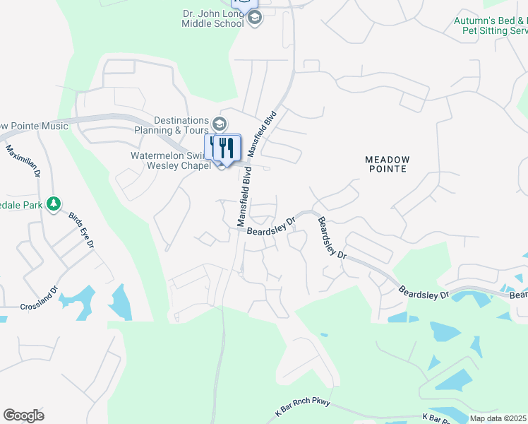 map of restaurants, bars, coffee shops, grocery stores, and more near 30148 Barnaby Lane in Zephyrhills