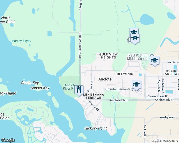 map of restaurants, bars, coffee shops, grocery stores, and more near 1241 Hickory Lane in Holiday