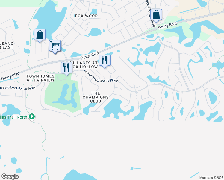 map of restaurants, bars, coffee shops, grocery stores, and more near 1227 Toscano Drive in Trinity
