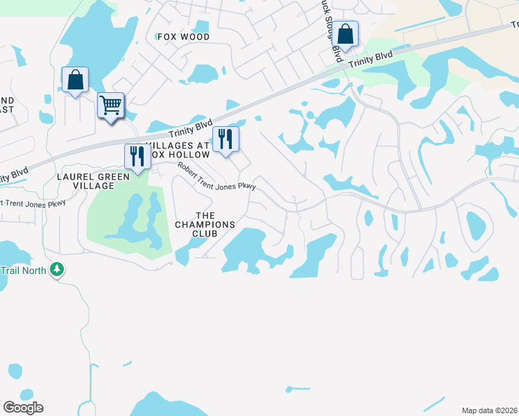 map of restaurants, bars, coffee shops, grocery stores, and more near 10522 Baracoa Court in Trinity