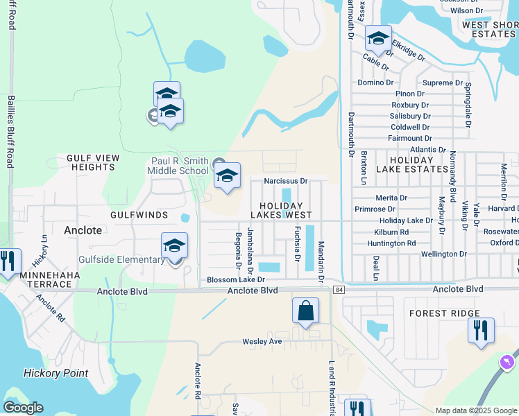 map of restaurants, bars, coffee shops, grocery stores, and more near 1301 Greenlea Drive in Holiday