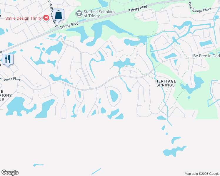 map of restaurants, bars, coffee shops, grocery stores, and more near 1010 Ashbourne Circle in Trinity