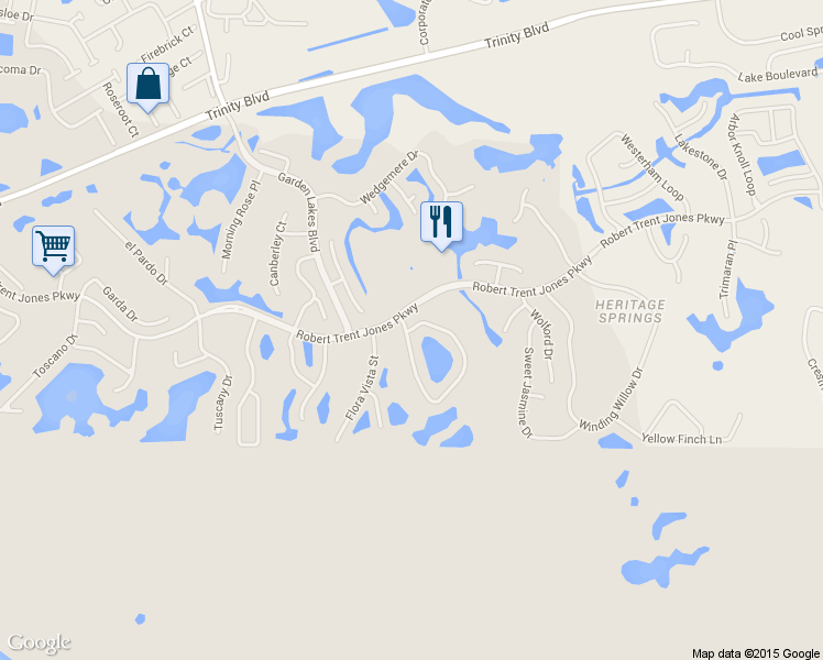 map of restaurants, bars, coffee shops, grocery stores, and more near 1010 Ashbourne Circle in Trinity